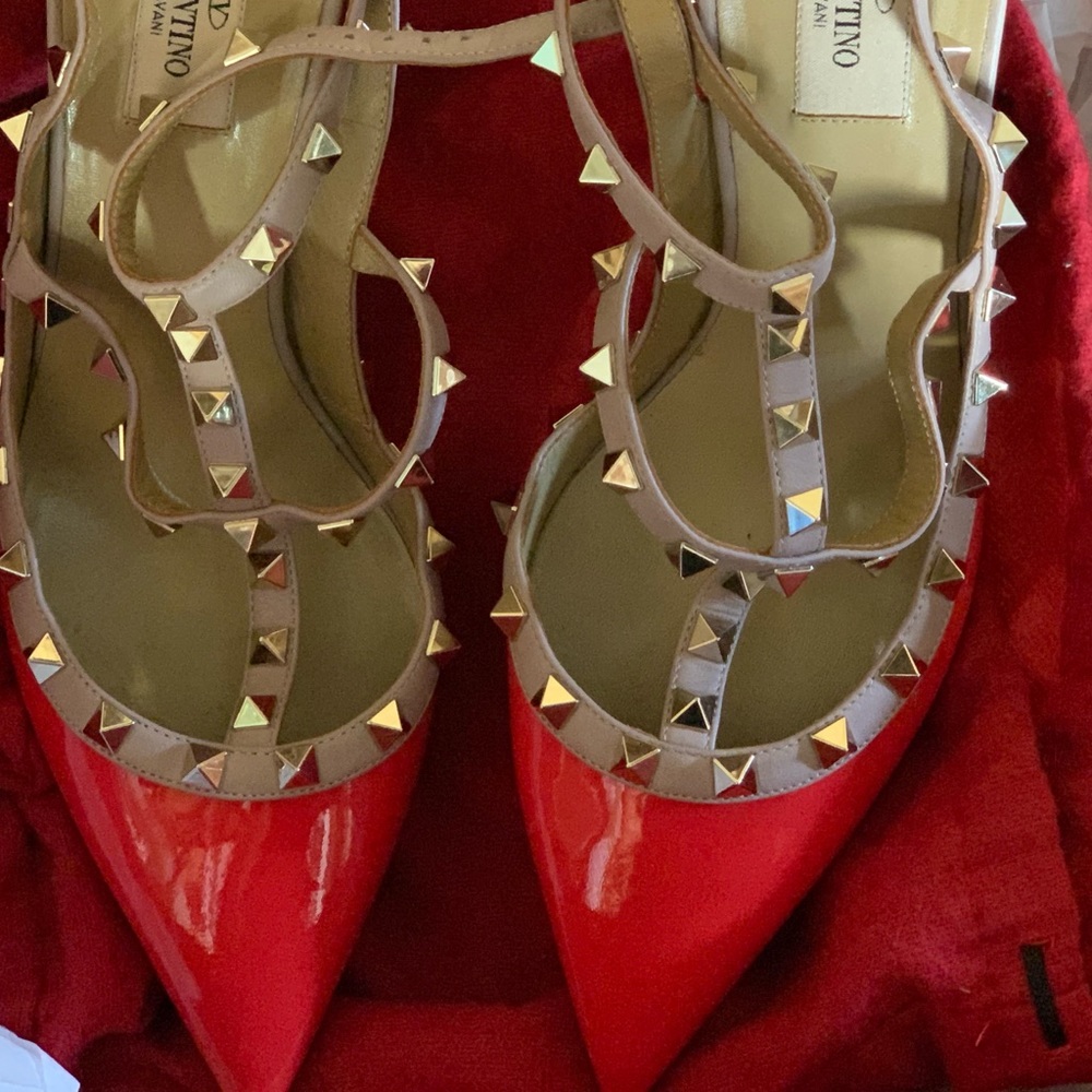 Valentino Red and Beige Rockstud Heels